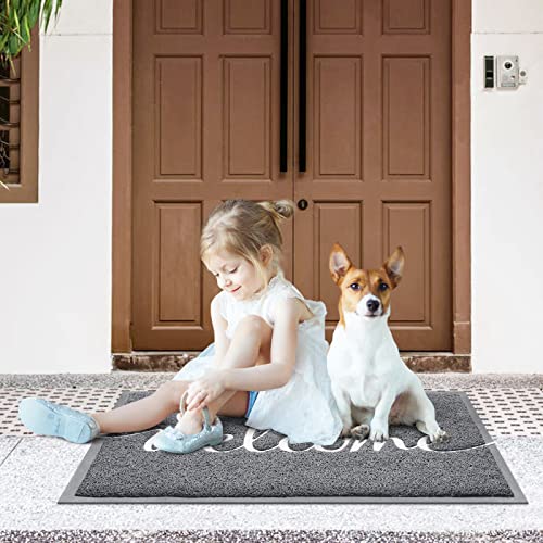 Grey Door Mat Welcome Mats Outdoor Indoor Doormat for Entryway Floor Mat (Grey Welcome / 1'6" x 2'6" (Rectangular))