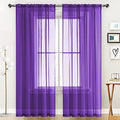 Sheer Voile Window Treatment Rod Pocket Curtain Panels for Kitchen Bedroom Living Room Drapes Sunlight Filtering Privacy Semi Home Decor Assorted (Purple / 52"W x 63"L (Pack of 2))