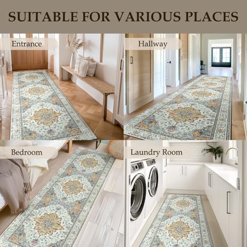 Washable Area Rug (Beige/Carbon Grey/Orange / 2' x 10' (Rectangular))