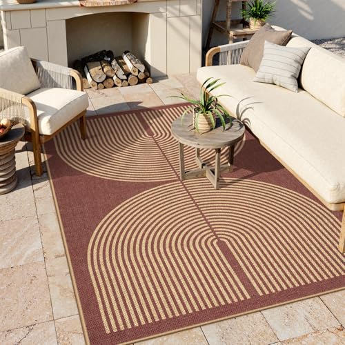 Modern Rainbow Easy Jute Outdoor Rug 5x7 (5' x 7' (Rectangular) / Red Rainbow)