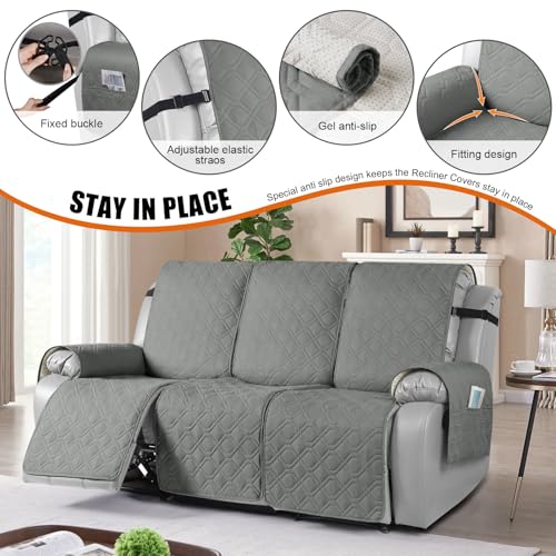 Waterproof Recliner Couch Covers Washable (Grey / 3 Seater)