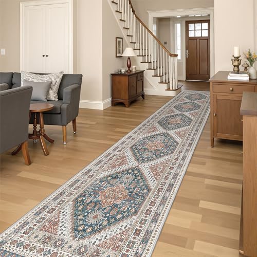 Washable Runner Rug 2.5x14 (Blue / 2'6" x 14' (Runner))