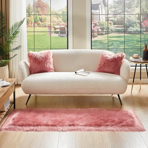 Faux Fur Rug Blush Pink Ultra Soft Fluffy Shag Sheepskin Rug (2' x 6' (Rectangular) / Blush Pink)