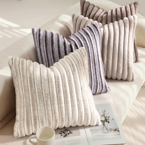 Fall Faux Fur Throw Pillow Covers 12x20 Set of 2 Brown White (Brown White / 20" x 12" (Pack of 2))