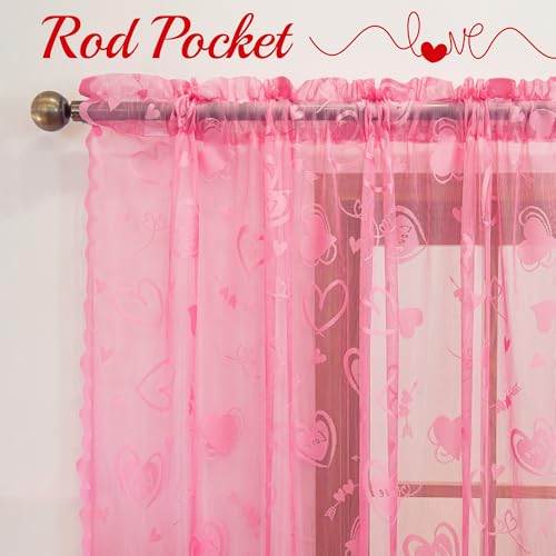 Valentine's Day Lace Curtains 84 Inches Long for Living Room Pink (Love/Pink / 54"W x 84"L (Pack of 2))