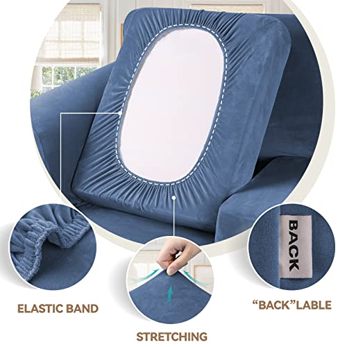 Velvet Stretch 2 Pieces Chair Sofa Slipcovers Washable (Small / Light Blue)