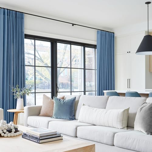 Denim Blue Curtains for Living Room Back Tab Modern Farmhouse Semi Sheer Blue Curtains 120 inches Long 2 Panels Set Muted Neutral Window Curtain for Dining Room Bedroom 52x120 (Denim Blue / 52"W x 120"L (Pack of 2))