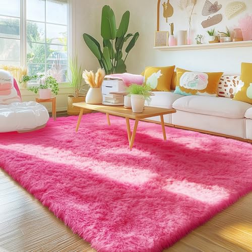 Area Rugs for Living Room Bedroom (4x5.9 Ft / Hot Pink)