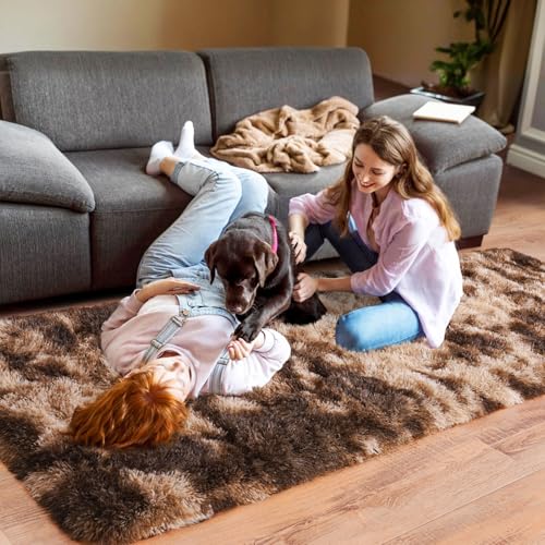Fluffy Runner Rugs for Bedroom 2x6 (Tie-dyed Coffee / 2' x 6' (Rectangular))