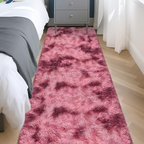 Tie Dyed Red 2x8 Machine Washable Runner Rugs for Hallway Soft Fluffy Shaggy Bedside Rugs for Bedroom Living Room Indoor Floor Carpet for Kids Girls and Boys Nursery Rooms Home Decor Aesthetic (Tie-dyed Red / 2' x 8' (Runner))