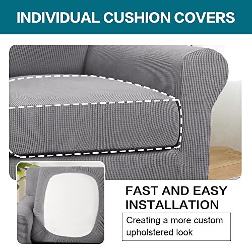 2 Piece Chair Covers Chair Slipcovers for Living Room Armchair Couch Cover Chair Sofa Cover with Individual Cushion Covers Furniture Cover for Chairs Feature Jacquard Fabric (Armchair (1 Cushion) / Dove)