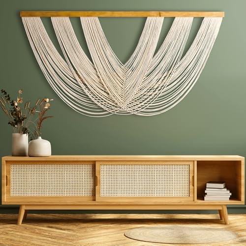 Extra Large Macrame Wall Hanging 59" x 33" (59"L x 33.5"W / Ecru)