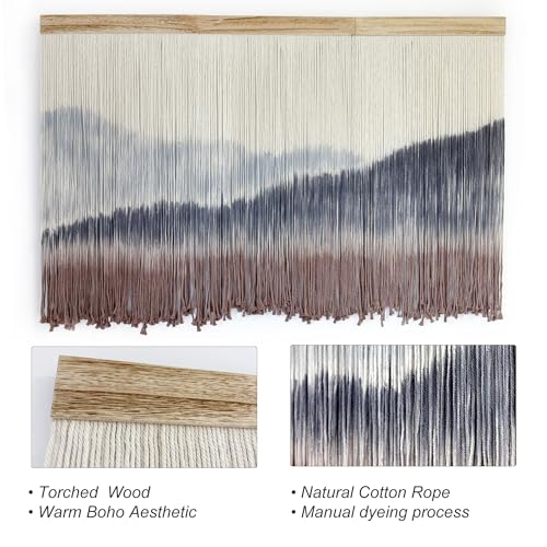 Large Dip Dye Macrame Wall Hanging Tapestry 59"x38" Boho Decor (Blue Gray and Coffee)