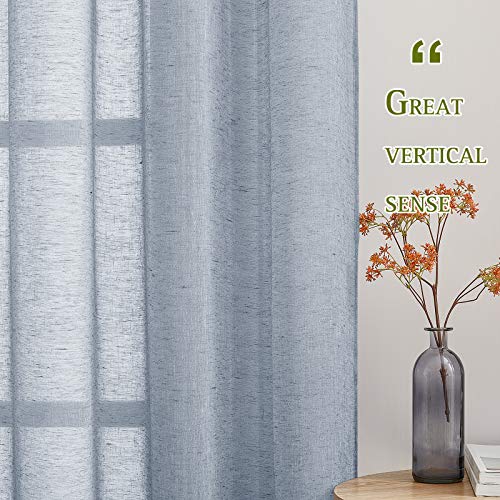 Linen Sheer Kitchen Short Curtains 48 inch Length 2 Panels (36"W x 48"L (Pack of 2) / Sea Mist)