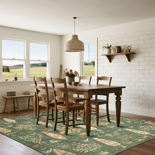 Washable Rugs 8x10 Area Rug for Living Room (8' x 10' (Rectangular) / Tree of Life-green)