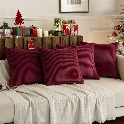 Soft Corduroy Decorative Throw Pillow Covers Burgundy 18x18 (18" x 18" (Pack of 4) / Burgundy)