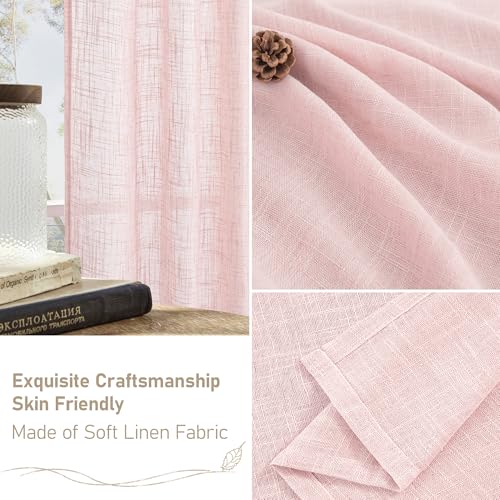 Short Window Sheer Linen Curtains 30 Inch Length for Cafe 2 Panels (Pink / 34"W x 30"L (Pack of 2))