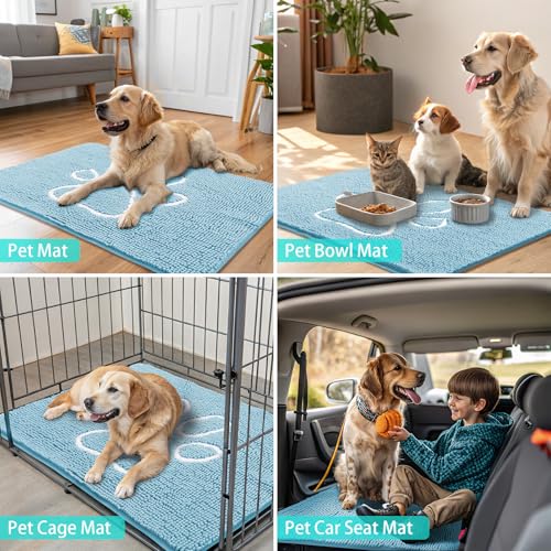 Dog Door Mat for Muddy Paws (40"X32" / Sky Blue and White)