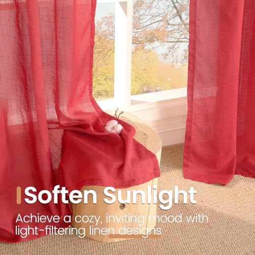 Red Linen Curtains 72 Inches Long for Living Room (Red / 52"W x 72"L (Pack of 2))