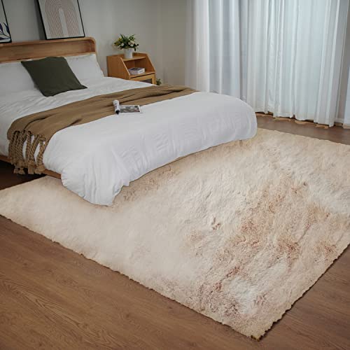 Beige 8x10 Area Rug Fluffy Faux Rabbit Fur Rug Beige Rug Plush Fuzzy Shag Rug for Living Room (Beige / 8x10Ft)