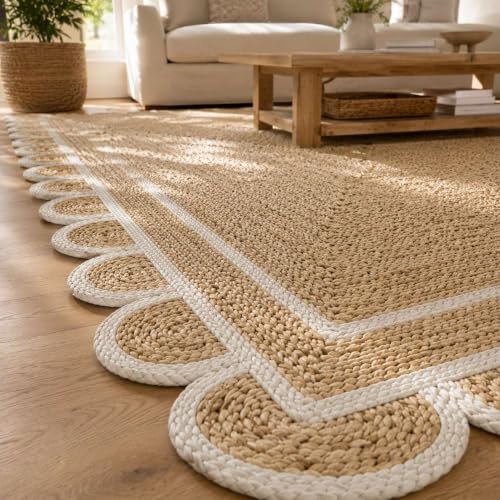 Scalloped Natural Jute Area Rug 2.5x5 Ft (Off White / 2'7" x 5' (Rectangular))