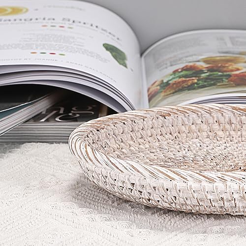 Small Key Basket Bowl for Entryway 7.6" Round Woven Wicker Basket (X-Small, 7.6" / Whitewash)