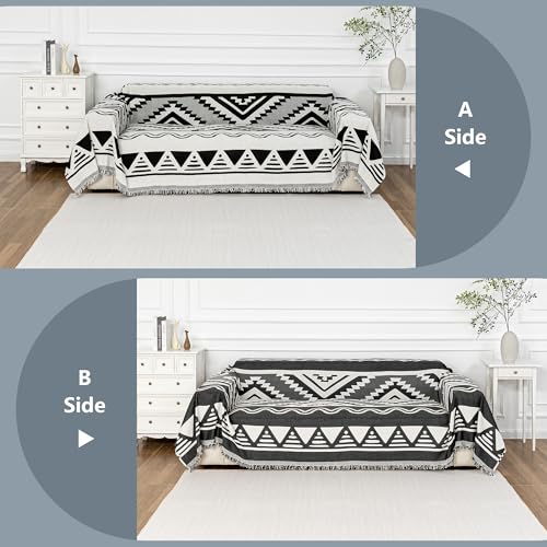 Sectional Couch Cover Black Boho Geometric Sofa Covers for Sectional Sofa L Shape Chenille Couch Protector for Dogs Pets Couch Throw Cover Washable Durable for Home Decor (71" x 118" / 2# Bohemia Black)