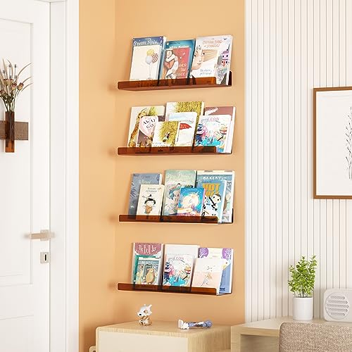 4 Pcs 15" Acrylic Shelves for Wall Decor and Display (Brown)