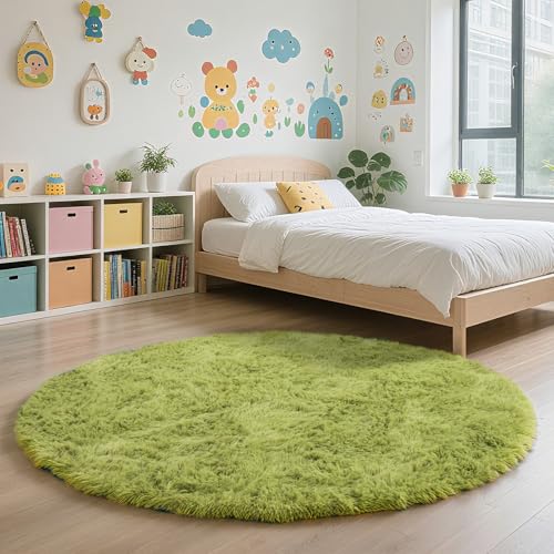Fluffy Round Area Rugs for Bedroom (Grass Green / 4' (Round))