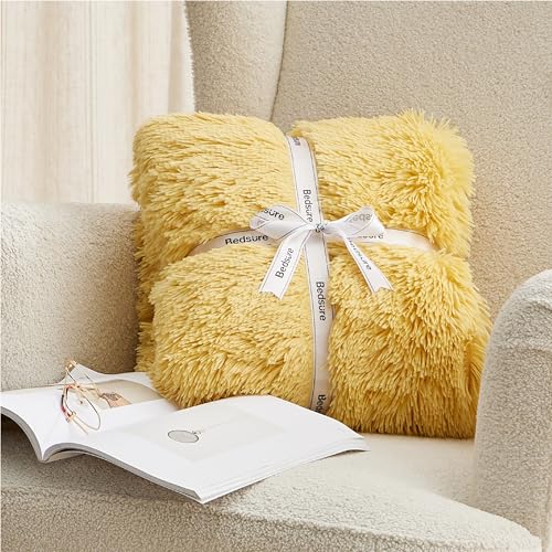 Faux Fur Fluffy Fleece Sherpa Blanket Couch Throw Yelllow 50"x60" (20- Light Yellow / Throw (50" X 60"))