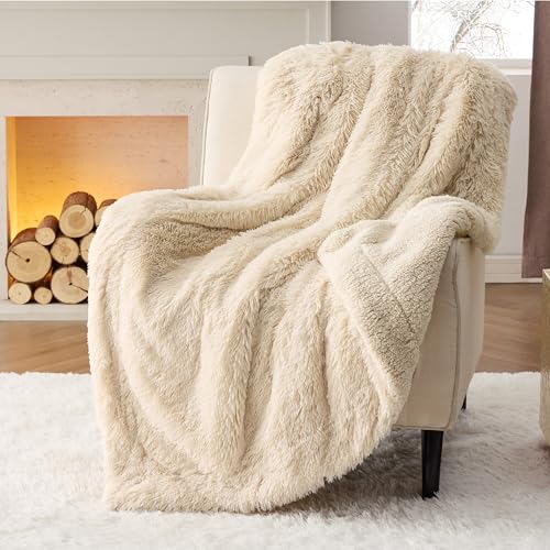 Faux Fur Fluffy Sherpa Throw Blanket Couch Twin Beige 60"x80" (06- Beige / Twin (60" X 80"))