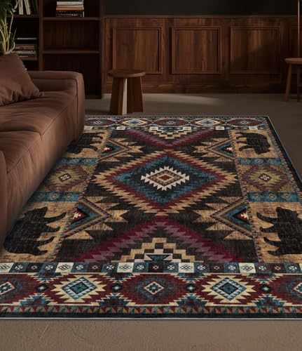 Washable Western Cabin Area Rugs 4x6 Brown (Bear / 4'x6' (Rectangular))