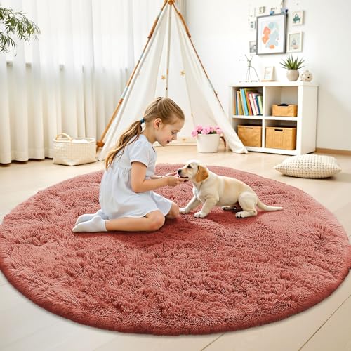 Rust Red Round Rugs for Bedroom (9 Ft Round / Rust Red)