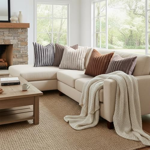 Fall Faux Fur Throw Pillow Covers 22x22 Set of 2 Beige White (Beige White / 22" x 22" (Pack of 2))