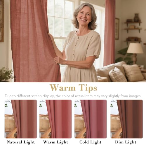 Living Room Linen Curtains Semi Sheer Curtains Nickel Grommet Curtain Energy Saving Light Filtering Window Treatments Panels for Bedroom (52"W x 108"L (Pack of 2) / Rust)