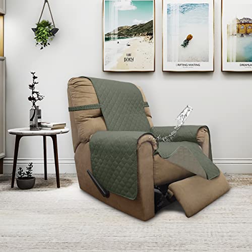 Double Protection 100% Waterproof Recliner Covers for Living Room (Greyish Green/Beige / Recliner Small)