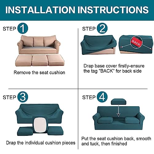 4 Piece Sofa Covers for 3 Cushion Couch Sofa Slipcover Soft Couch Cover for Dogs (Sofa (3 Cushion) / Deep Teal)
