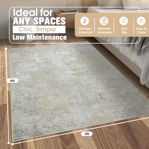 4x6 Area Rugs for Living Room Washable Bedroom Dining Room Beige Grey (Beige/Grey / 4' x 6' (Rectangular))