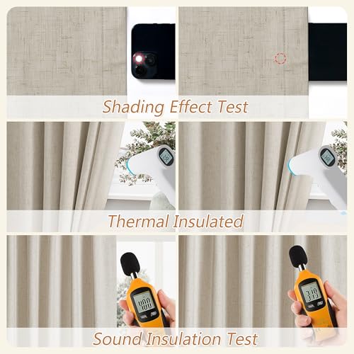Extra Long 100% Blackout Linen Curtains for Bedroom 108 inches Long (Taupe Burlywood / 52"W x 108"L (Pack of 2))