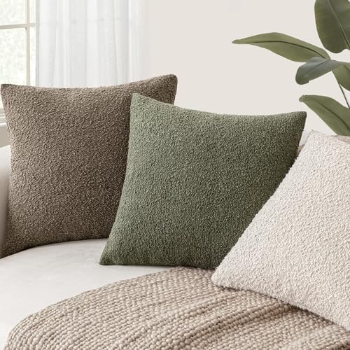 Decorative Textured Boucle Throw Pillow Covers 24x24 Light Brown (24" x 24" (Pack of 2) / Brown)