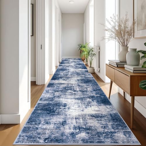 Abstract Runner Rug 3x18 Ft Washable Runners for Hallways (Navy/Grey/White / 3' x 18' (Rectangular))