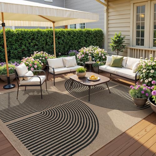 Modern Rainbow Easy Jute 9x12 Rug (9' x 12' (Rectangular) / Nature/Black Rainbow)