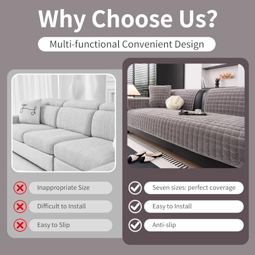 Velvet Sectional Couch Cover for 2 (Dark Grey / 1PC/35.4"x71"/2-3 Seat & Long "L" Part)