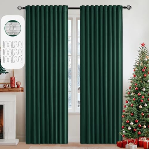 Christmas Hunter Green Back Tab Blackout Curtains 52"x90" 2 Panels (Hunter Green / 52"W x 90"L (Pack of 2))