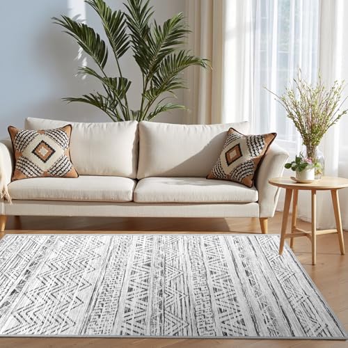 3x5 Area Rug Washable Moroccan (Grey / 3' x 5')