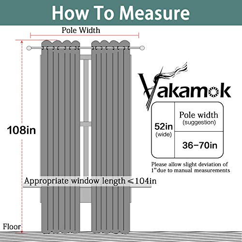 Grey Blackout Curtains 108 Inches Long for Bedroom 52" Wide 2 Pcs (52"W x 108"L (Pack of 2) / Grey)