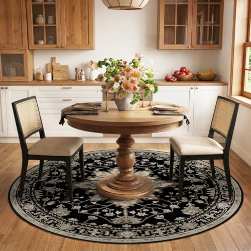 Washable Area Rug (Black/Neutral / 6' (Round))