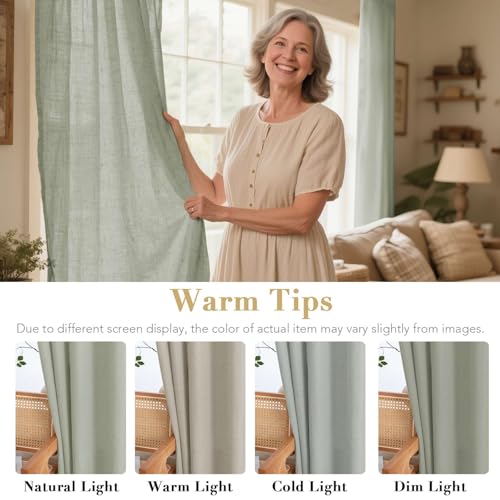 Living Room Linen Curtains (52"W x 63"L (Pack of 2) / Sea Grass)