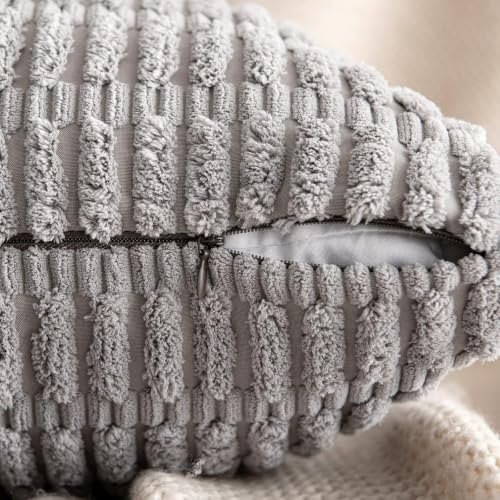 Corduroy Decorative Throw Pillow Covers 18x18 Light Grey Pack of 2 (Light Grey / 18" x 18" (Pack of 2))