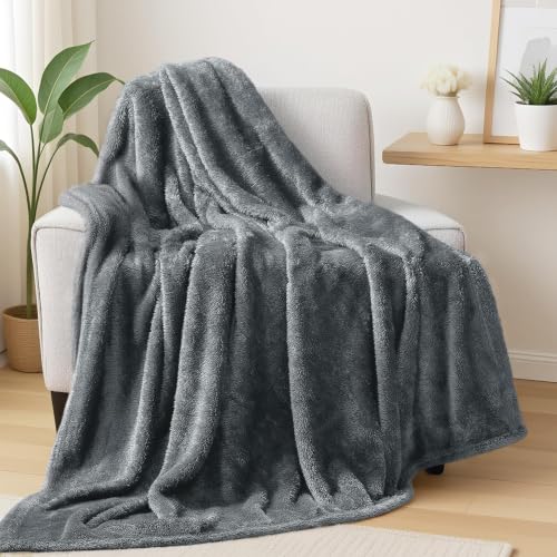 Fuzzy Large Fleece Throw Blanket for Couch (Dark Grey / 50x70 IN)